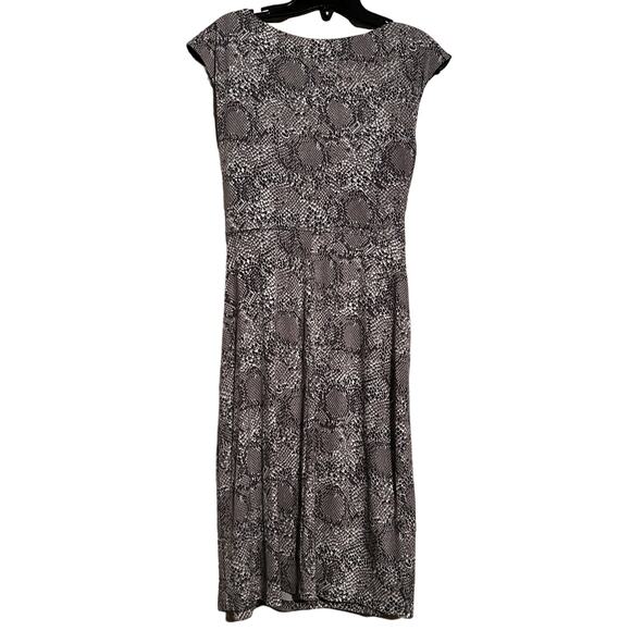 Connected Apparel 6 Tan & Black Snake Print Side Gathered Faux Wrap Sheath - Picture 4 of 5